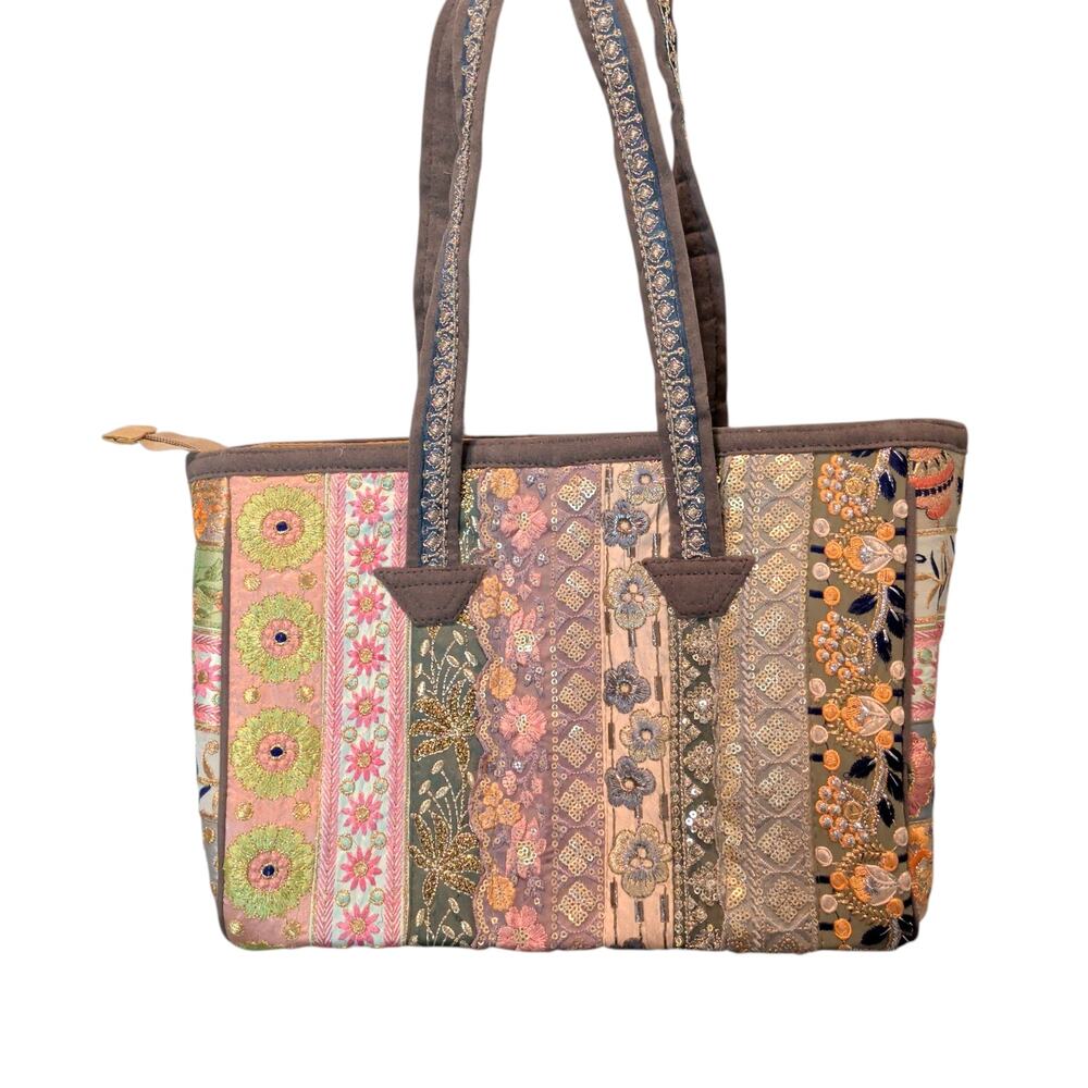 Handmade Indian Banjara Tote Bag Embroidered Intricate Sequin Lace Boho Hippie